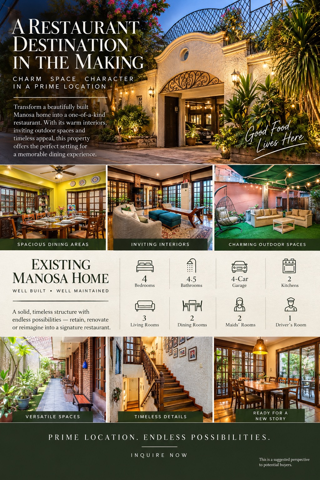 Restaurant concept — the existing Mañosa home reimagined as a dining destination on Panay Avenue
